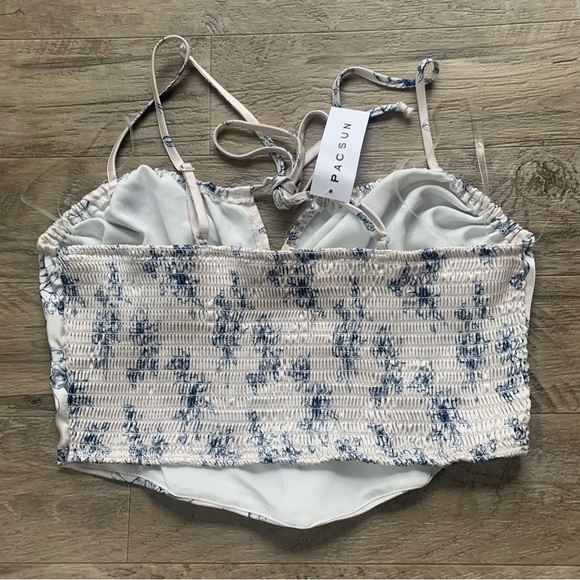 Pacsun Satin Floral Bustier Smocked Top - Picture 3 of 14